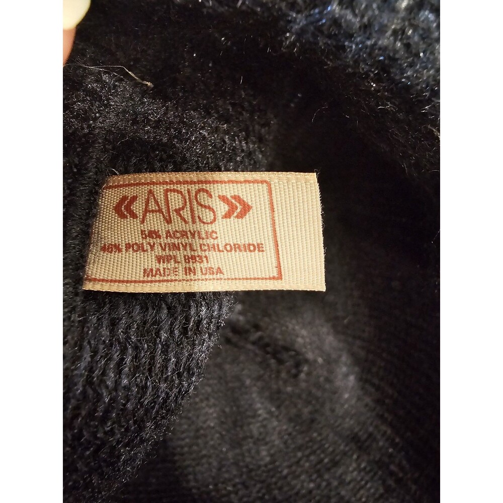 Vintage ARIS Made In USA Acrylic Blend Black Winter Hat Brimmed - Picture 6 of 6